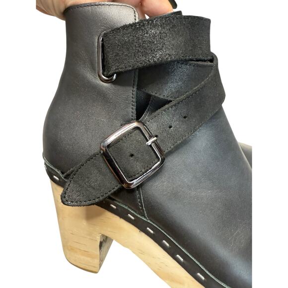 Free People Shoes Women 37 EU 7 US Black Bungalow Clog Leather Booties Platform - Picture 7 of 12